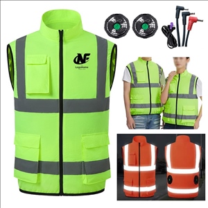 Hi Vis Security Safety Worker's Vest With 2 Fans